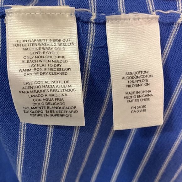 JONES NEW YORK Signature Blue and White Striped Cotton Sweater Size Medium - Picture 4 of 6